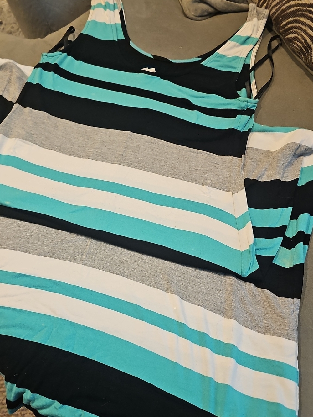 Merona Teal Black White Striped Tank Top